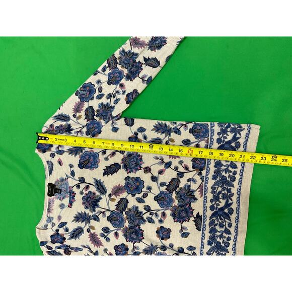 Talbots Merino Wool Blue Gray Paisley Floral Puff Sleeve Crewneck Sweater M - Picture 6 of 9